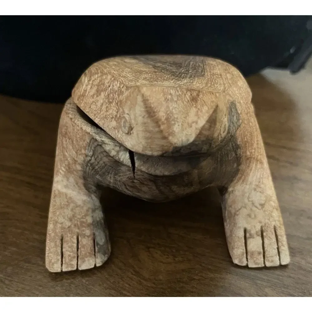 VTG Hand Carved Wooden Frog Trinket Box Wood Coqui Lidded Box. Storage Box